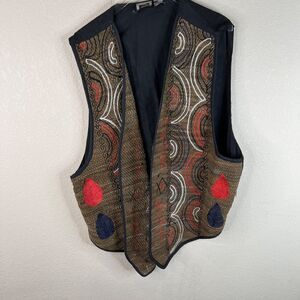 AJ Embroidered Boho Vest Woven Patchwork Design 2X Western Lagenlook Chenille‎